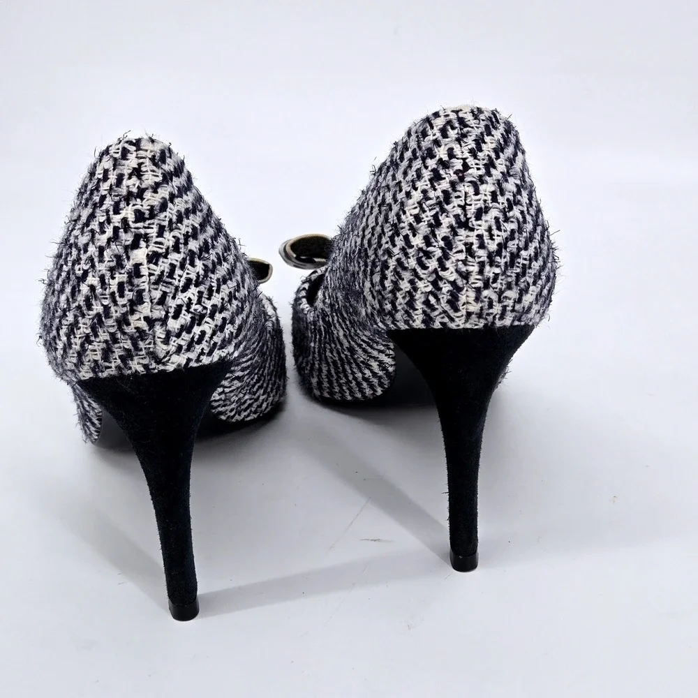 Tory Burch Cleo Tweed Leopard Silk Bow Pointed Toe Stiletto Pumps Heels 7M 3.5